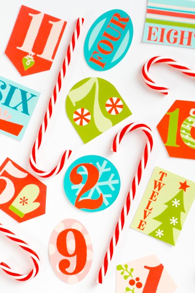 Finished tags staged with faux candy canes