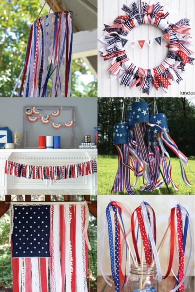 Images of six 4th of July projects to make with ribbon