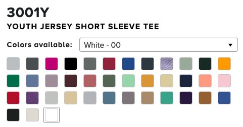 Bella Canvas Colors 
for Youth Tee