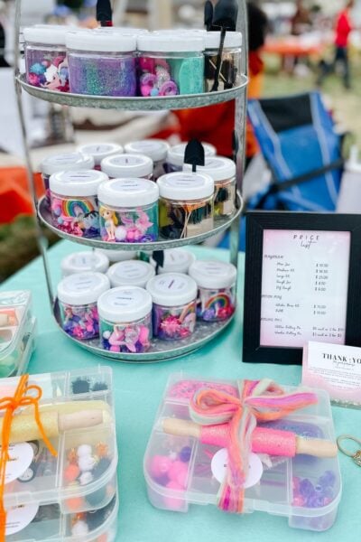 Craft fair table with products
