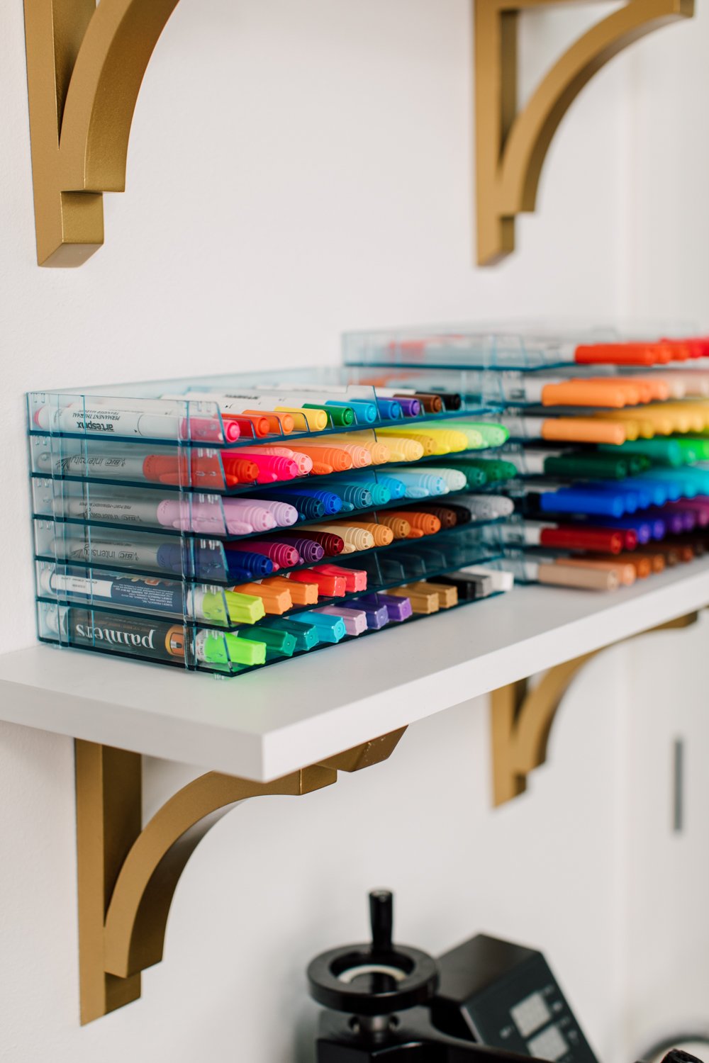 Pens in acrylic pen holders