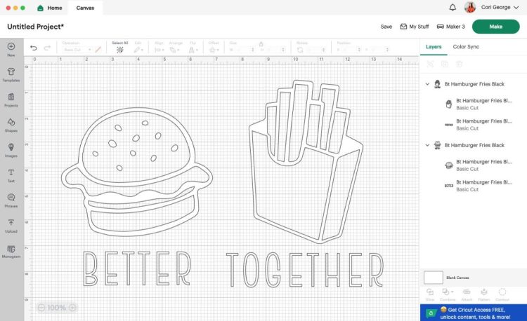 Cricut Design Space: images resized and colored white
