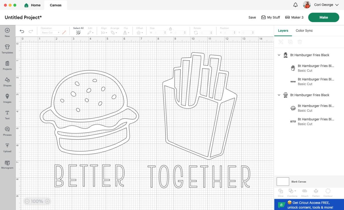 Cricut Design Space: images resized and colored white