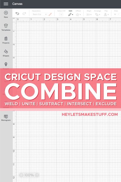 Design Space Canvas with "Cricut Design Space Combine Tools" on pink bar