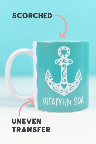 Mug showing scorching and uneven transfer by handle