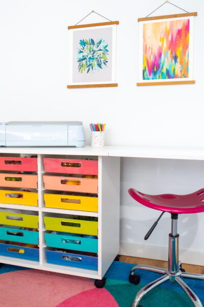 DreamCart 2 with table up and colorful drawer fronts