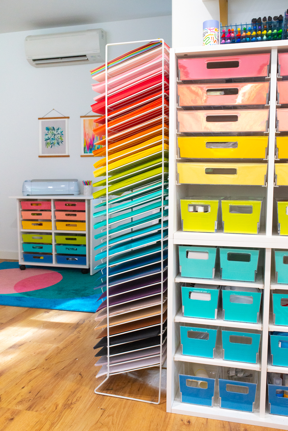 Cubby storage, paper rack, and DreamCart 2 in distance