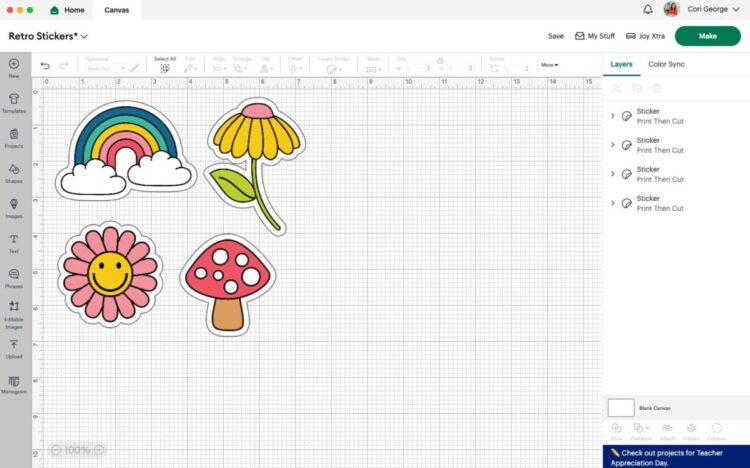 Design Space: four retro images with sticker offset
