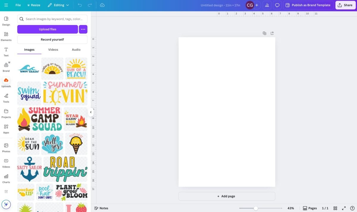 Screeshot: Canva showing uploaded files on the left