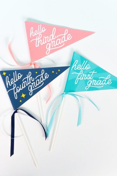 Final printable first day of school flags on a white background.