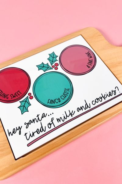 Santa tray cheese board on pink background