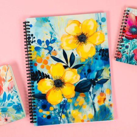 Three sublimation journals on a pink background