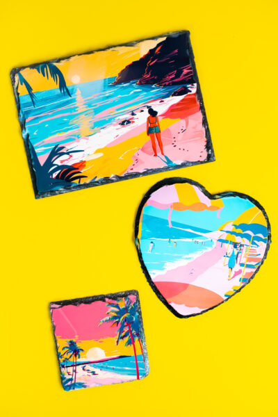 Slate sublimation projects with yellow background