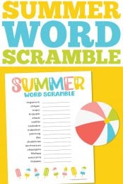 Free printable summer word scramble pin image