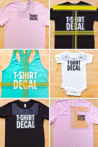 Collage of photos from this post with different shirts and different decals