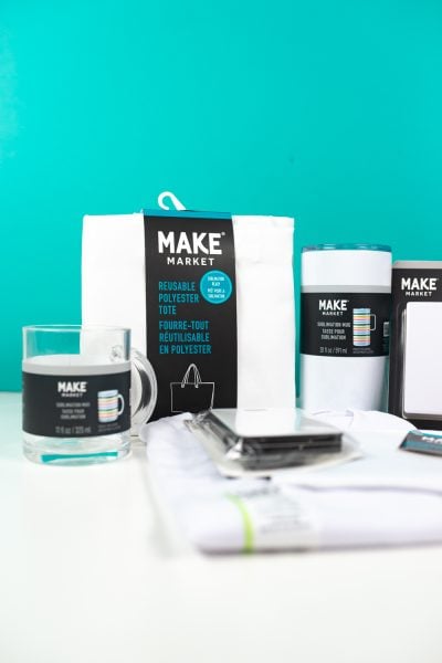 Eight sublimation blanks on teal background