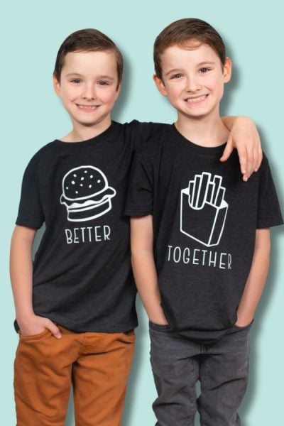 twin boys wearing "better together" shirts