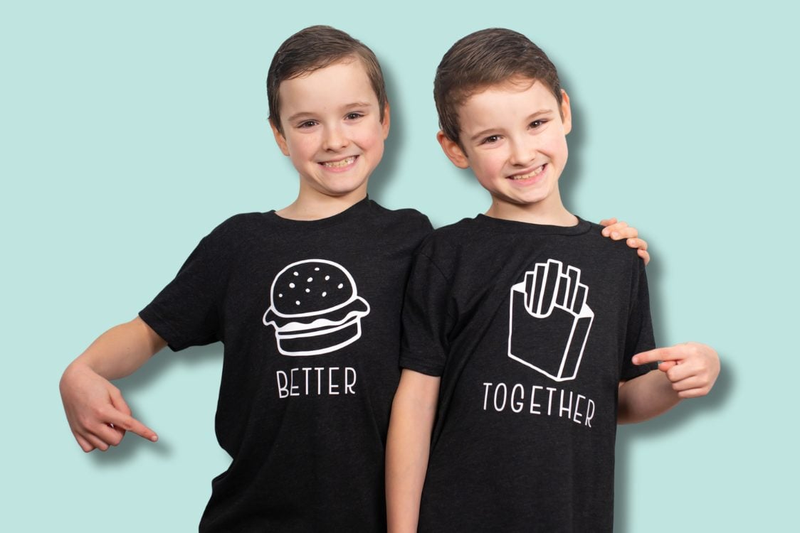 twin boys wearing "better together" shirts