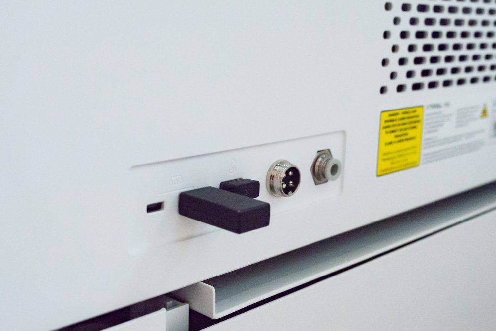 Close up of the back connection ports in the xTool P2S