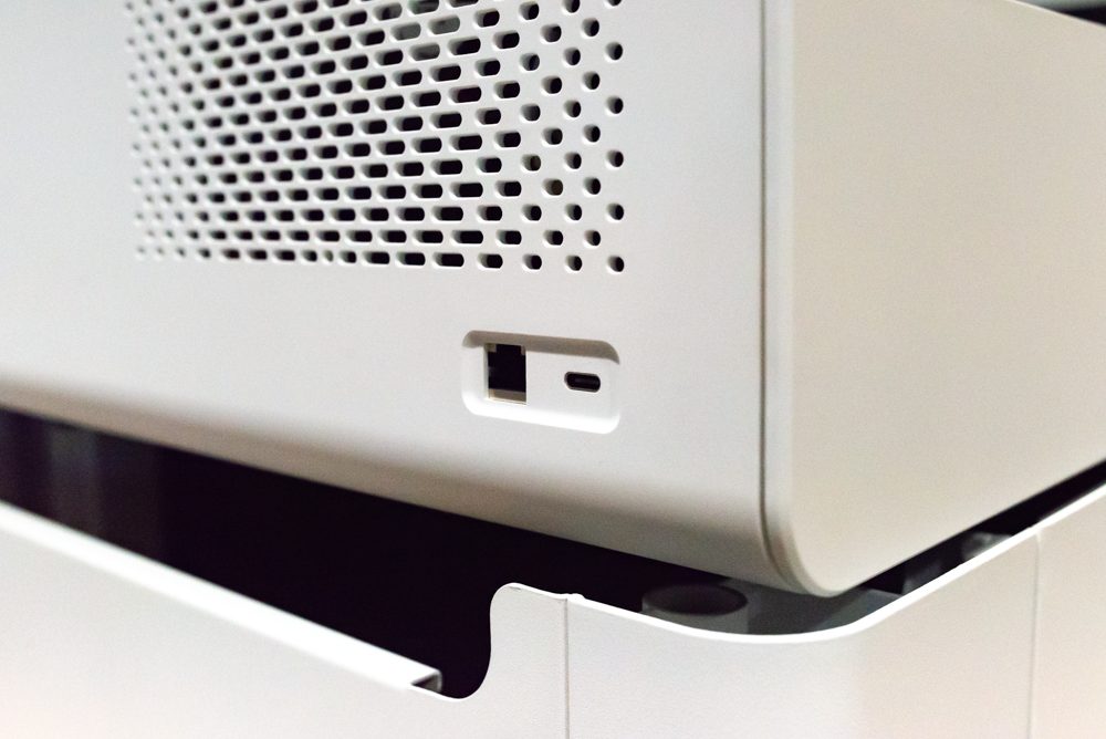 Close up of the side connection ports in the xTool P2S