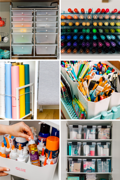 Collage of Amazon craft room organization ideas