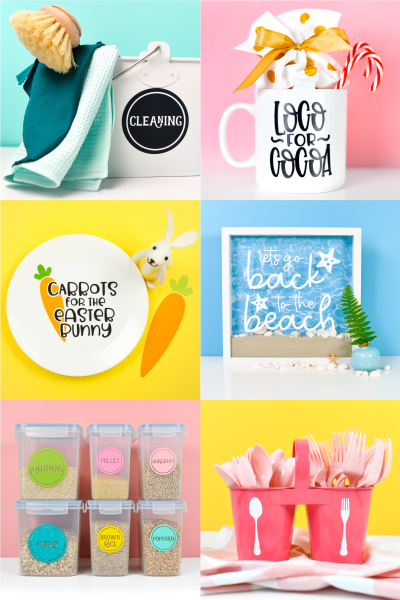 Collage of projects made with Cricut decals