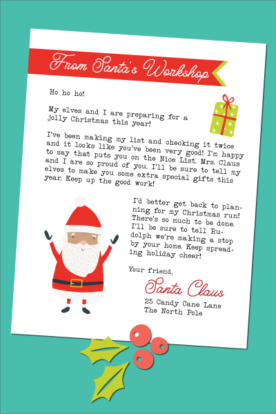Letter from Santa on a teal background