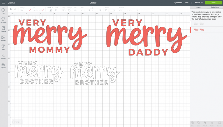 Cricut Design Space: recolor and resize for your pajamas