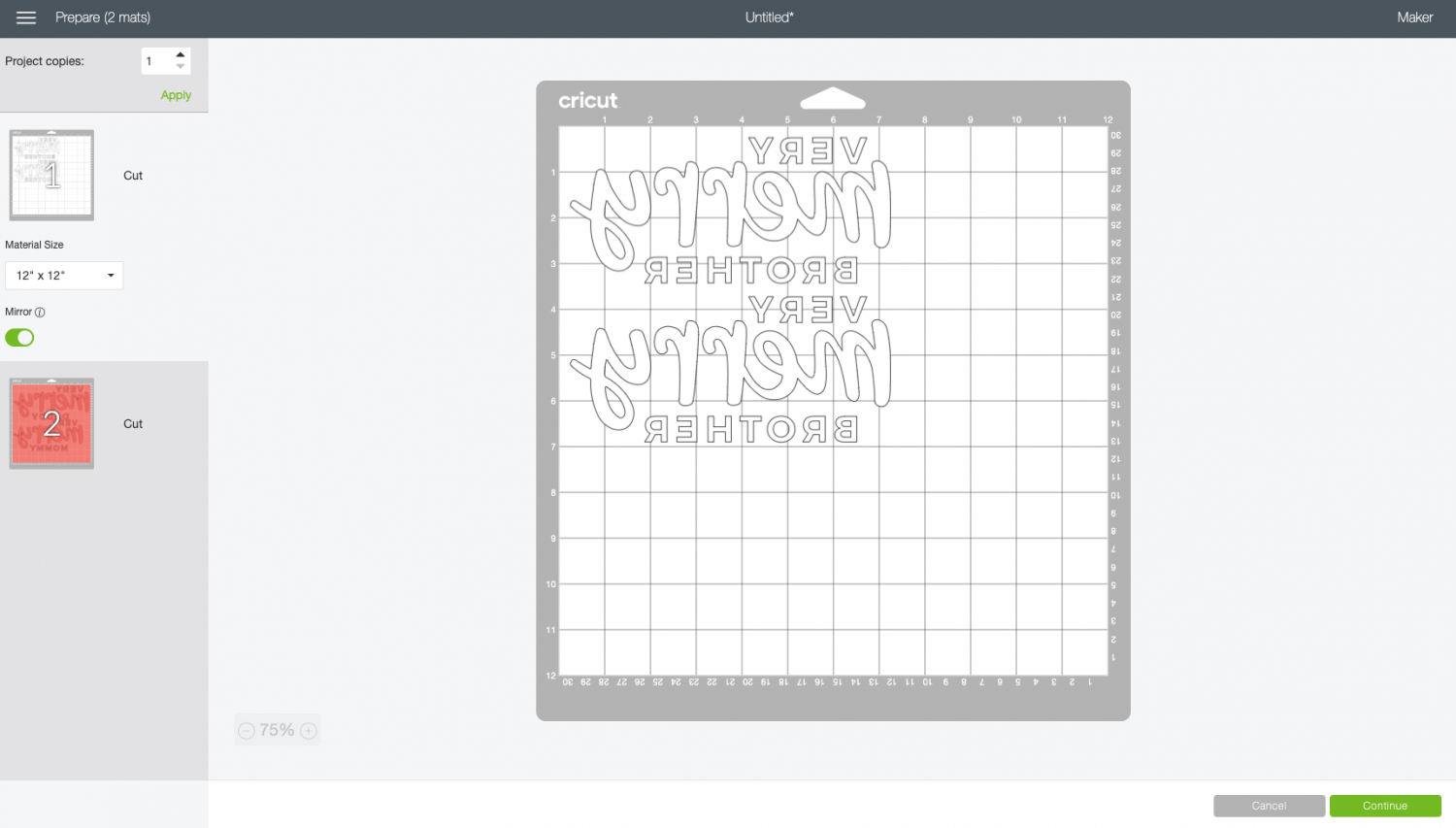 Cricut Design Space: Prepare screen with mirrored mats