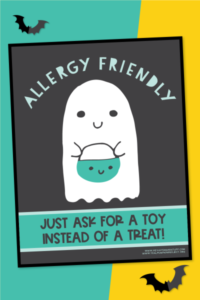 Halloween sign that says Allergy Friendly - Just ask for a toy instead of a treat